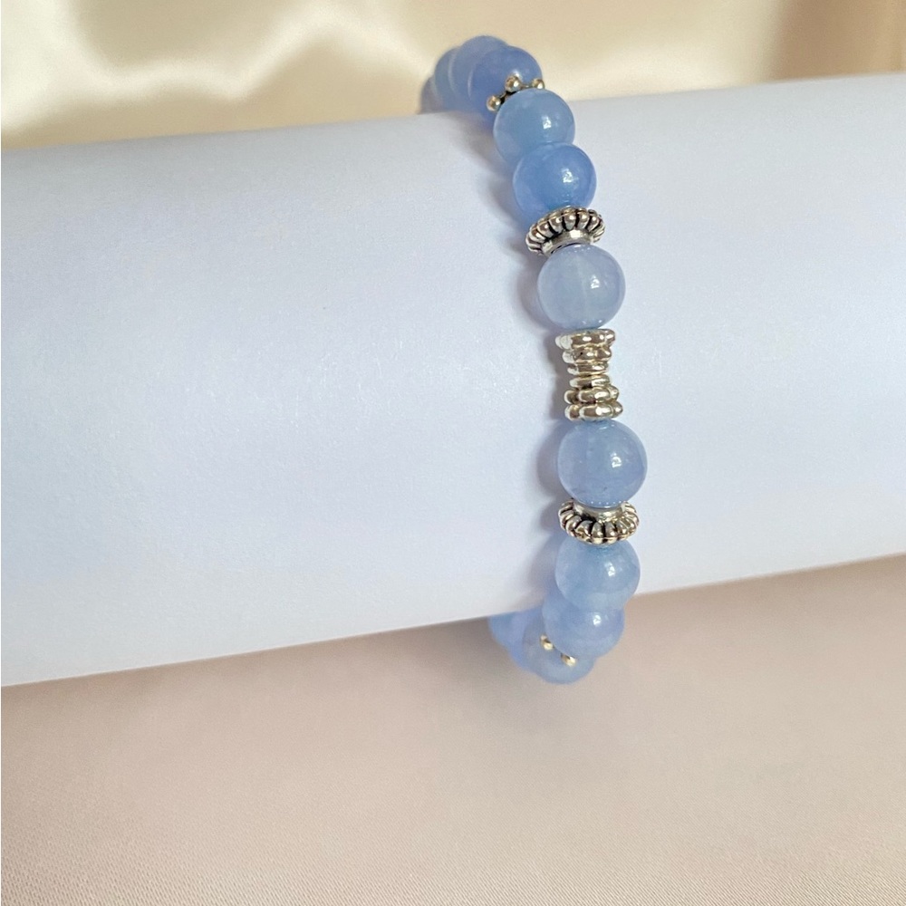 Natural aquamarine beaded bracelet handmade 6 mm